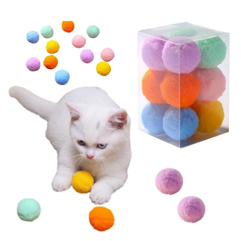 Plush Pom-Pom Cat Toy Balls – 12 Pack
