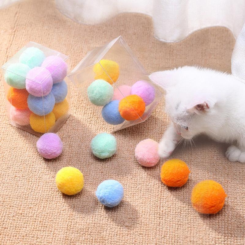 Plush Pom-Pom Cat Toy Balls – 12 Pack