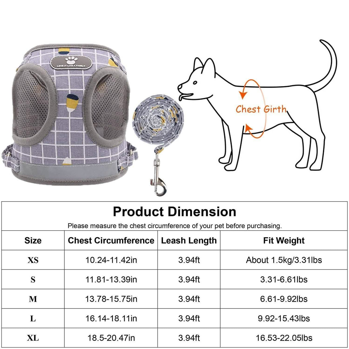 Adjustable Mesh Dog Harness & Leash Set