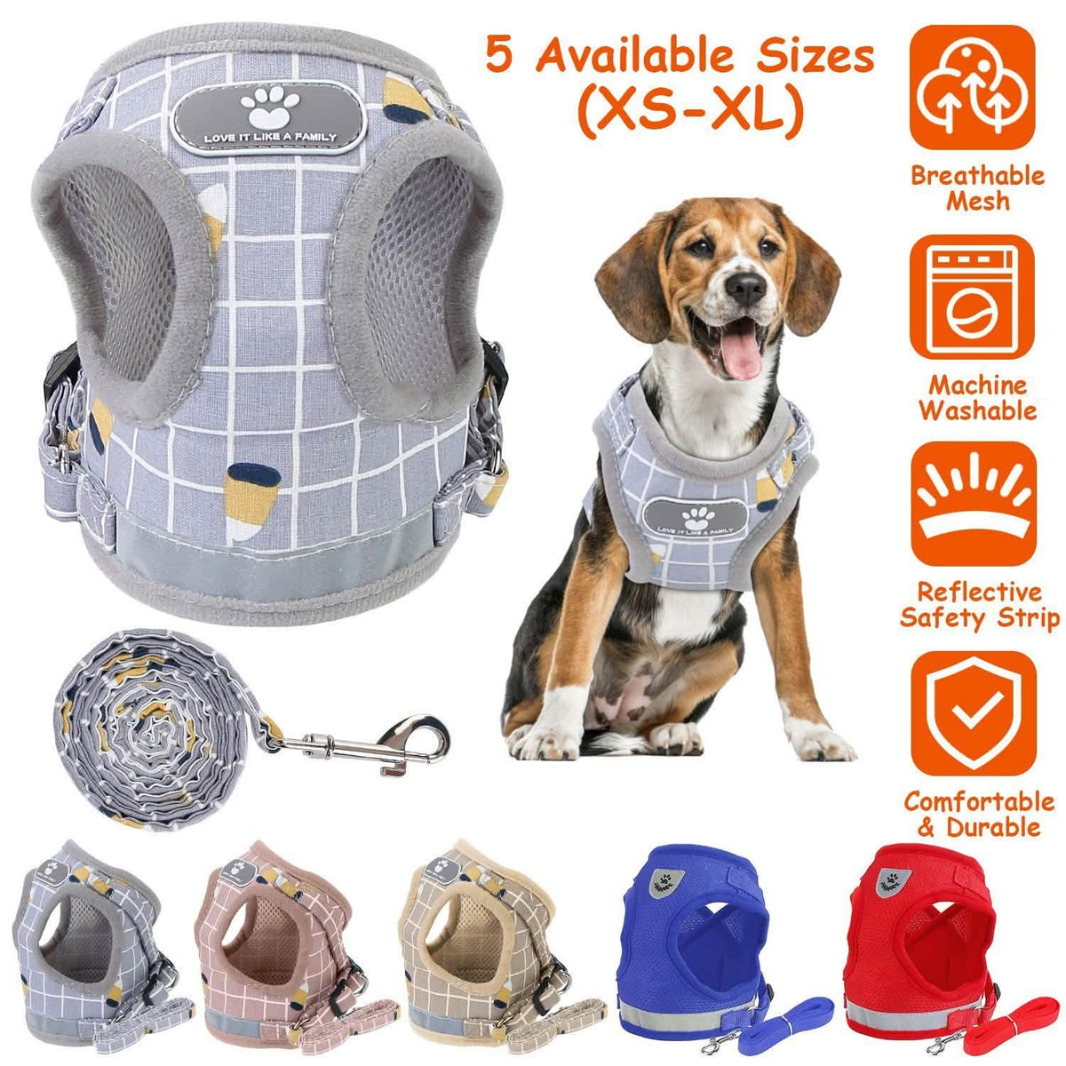 Adjustable Mesh Dog Harness & Leash Set